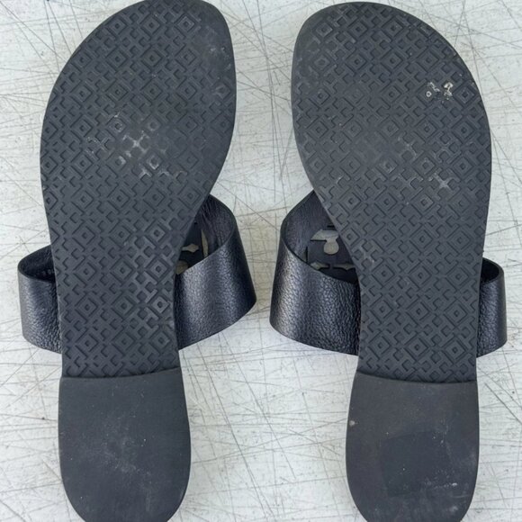 Tory Burch Louisa Sandlas Sz 7.5 Black Leather Slip On Thing Flip Flop 32068 - Picture 3 of 3